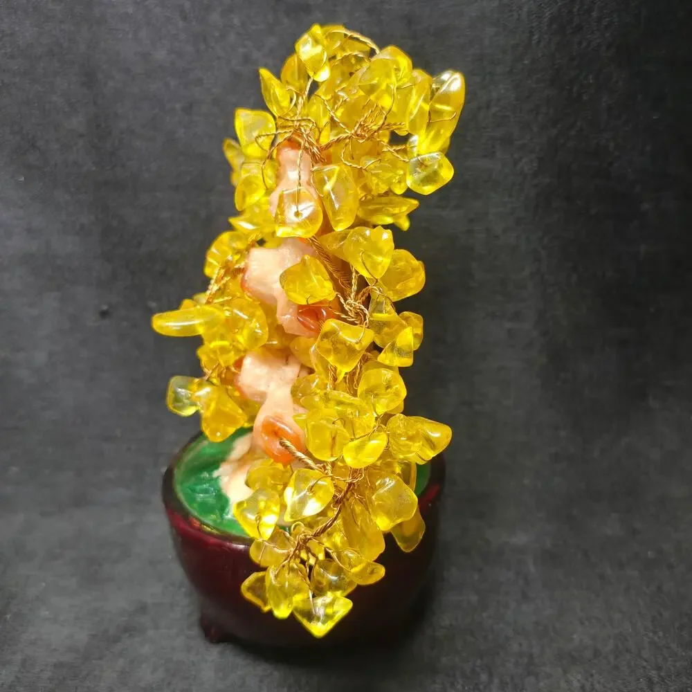 Feng Shui Citrine Gem Tree & Coins Symbolizes Good Fortune Wealth & Prosperity